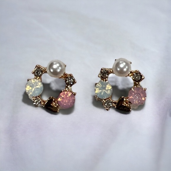 GOLD PLATED ZIRCONIUM AND FAUX PEARL EARRINGS - Picture 2 of 5